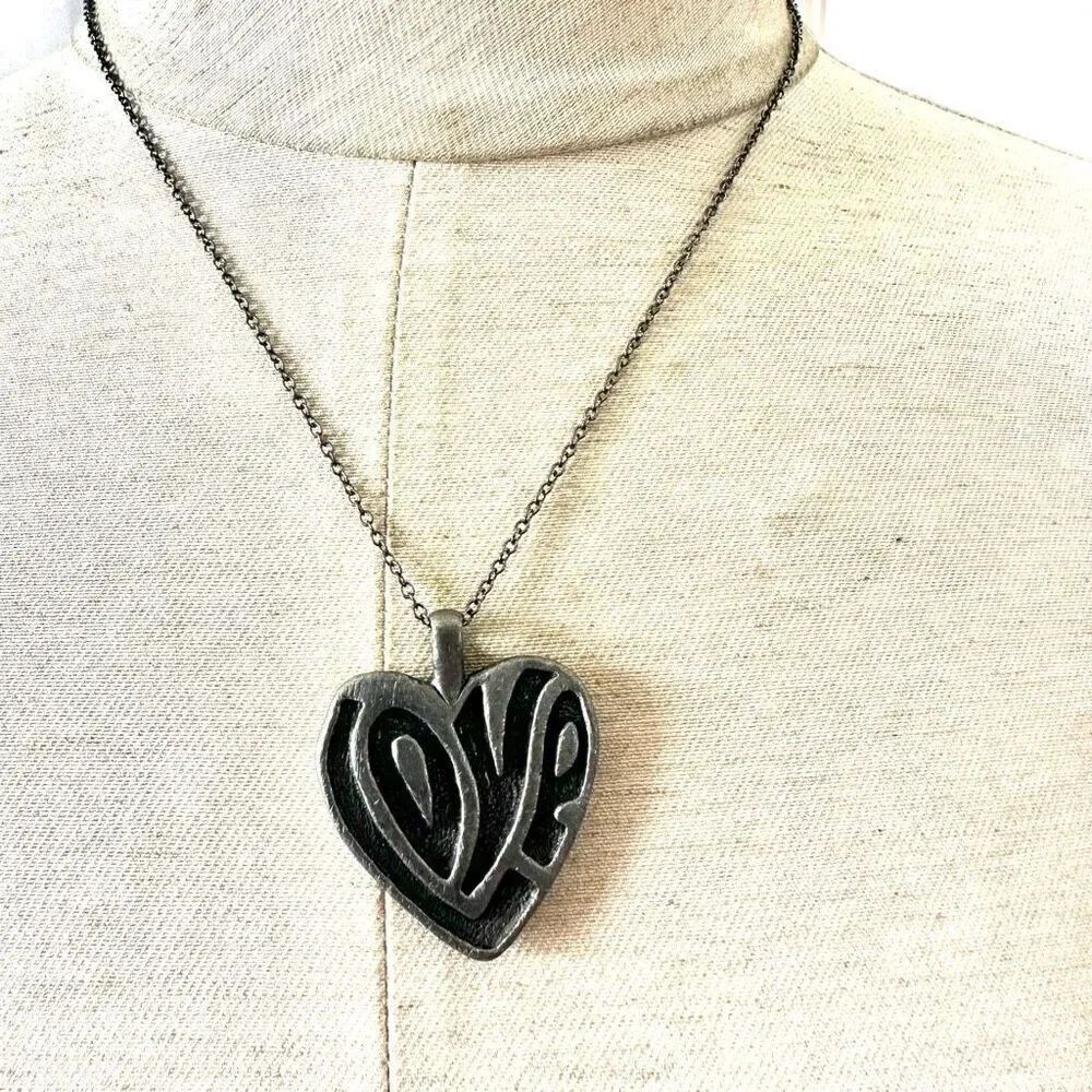 Silver tone LOVE heart pendant necklace